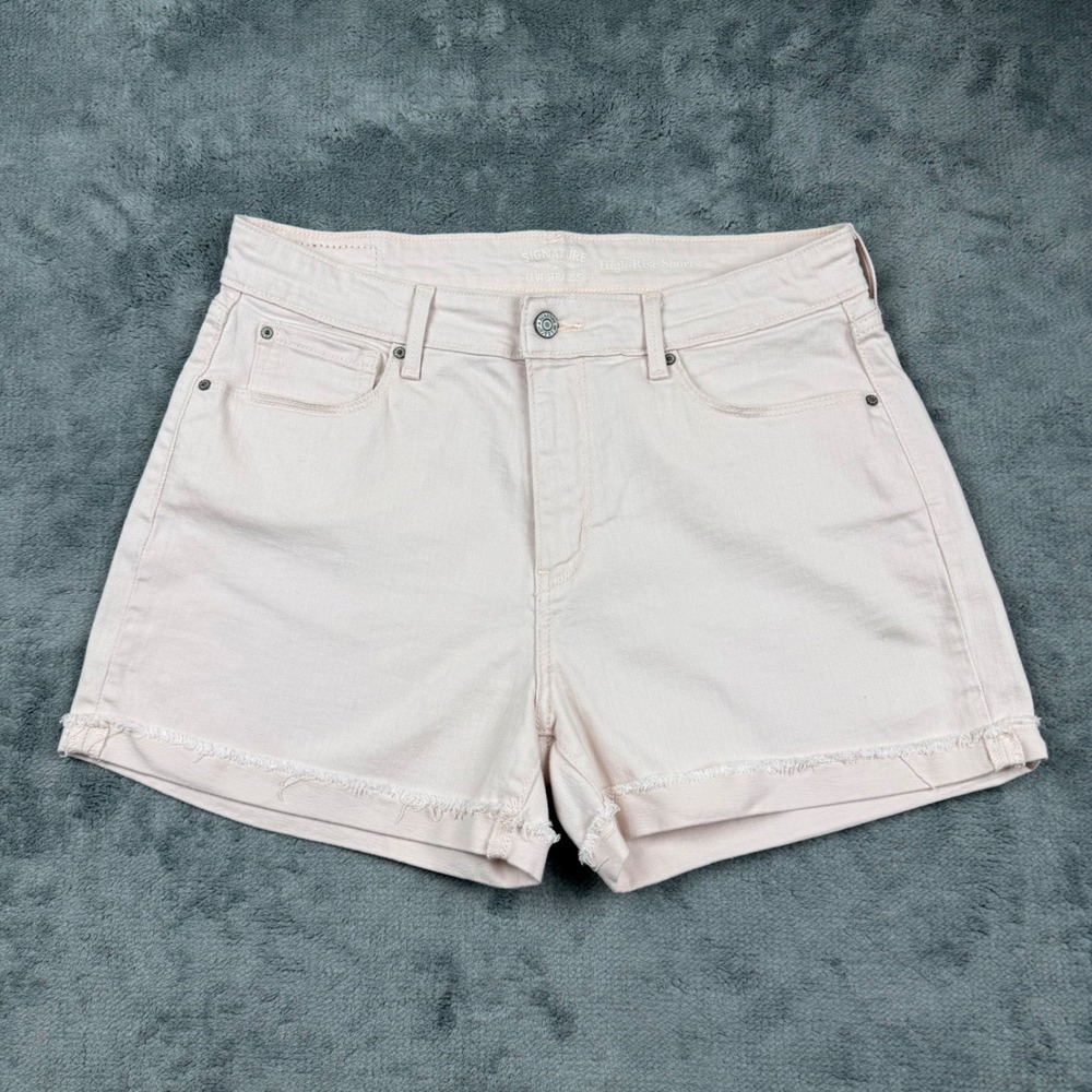 Signature by Levi Strauss Womens Pink High Rise Denim Shorts Size 12 W31 Frayed